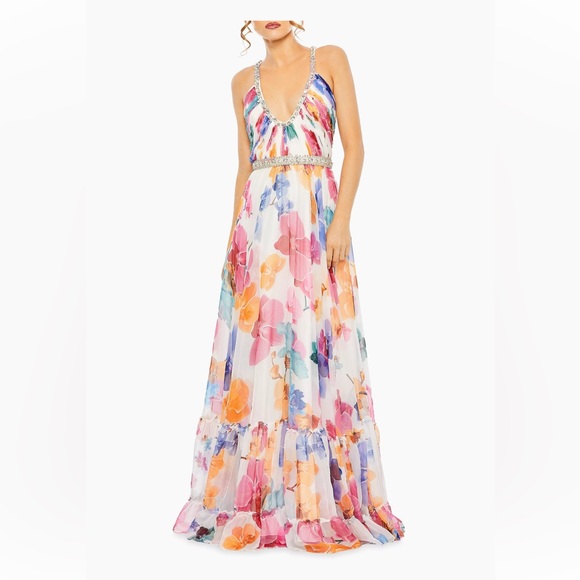 Mac Duggal Embellished Floral Scoopneck Gown - Picture 1 of 6